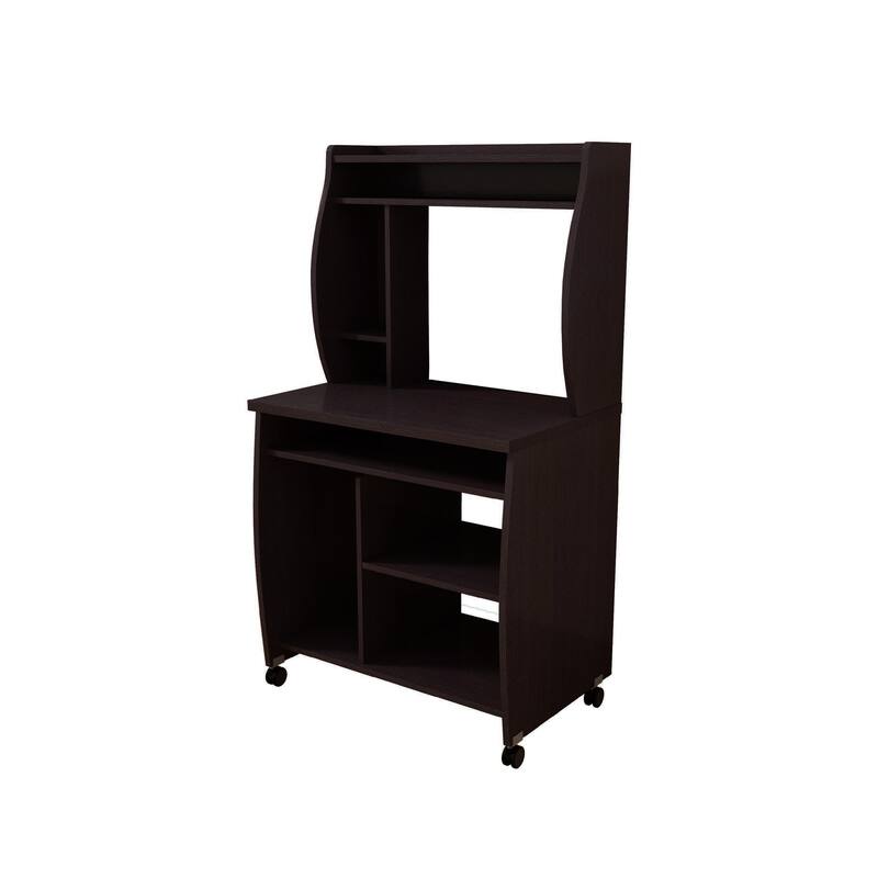 Niro Utility Desk Cart with Hutch, 7 Shelves, 53 Inch Red Cocoa Brown