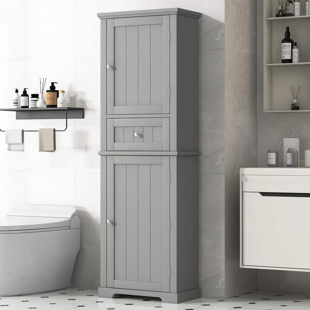 Bathroom Floor Storage Cabinet, Grey Painted Finish Medicine Cabinet