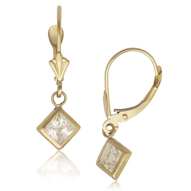 Curata 14k Yellow Gold Princess-cut Kite Cubic Zirconia Dangle Lever Back Earrings - White