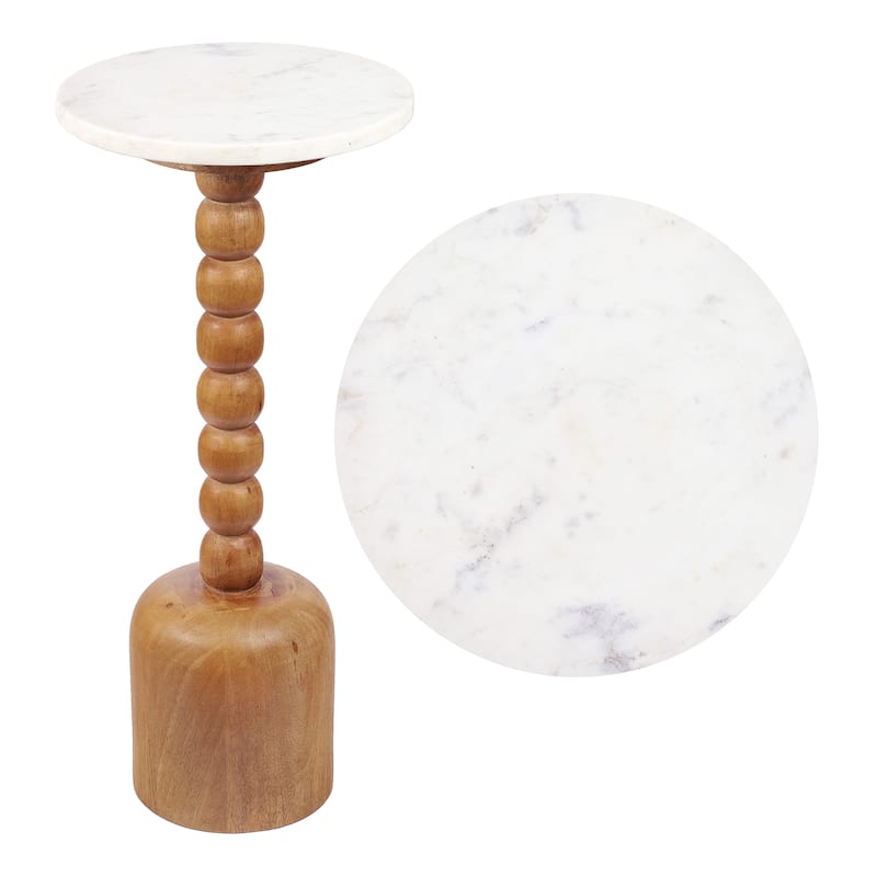 JONATHAN Y Turner 24.5" Designer Cottage Spindle Wood Drink & End Table, White Marble Top