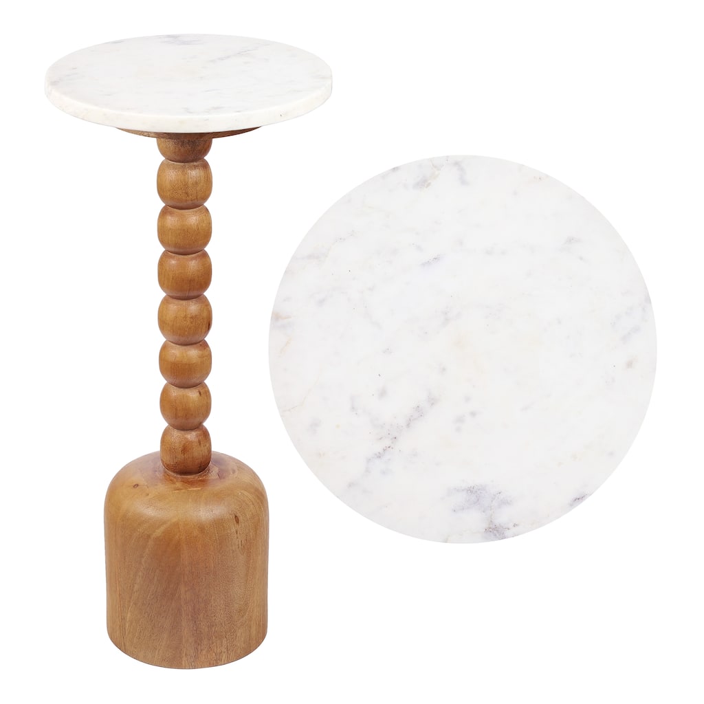 JONATHAN Y Turner 24.5" Designer Cottage Spindle Wood Drink & End Table, White Marble Top