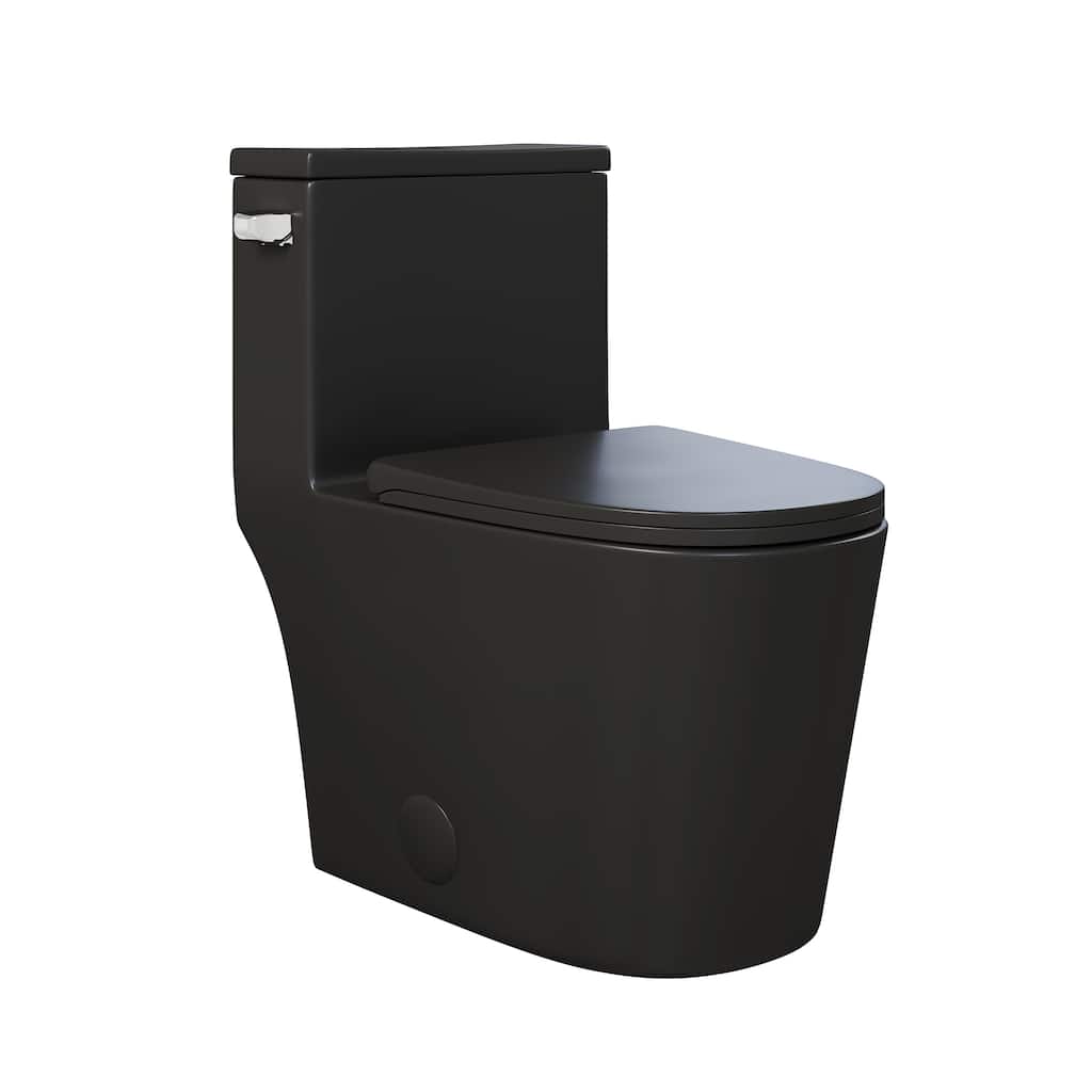 Dreux One Piece Elongated Toilet Left Side Flush In Matte Black 1.28 Gpf - 27.95" x 16.14" x 29.92"