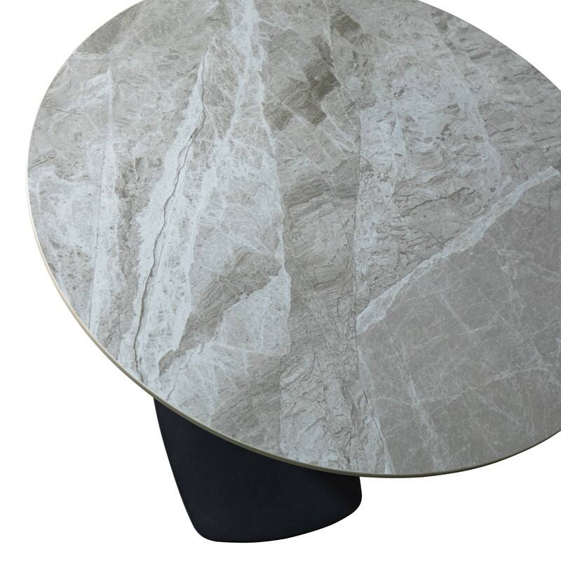 Vail Round Dining Table 36 in. Sintered Stone Tabletop in Black Stainless Steel Square Pedestal Base for Kitchen and Dining Room