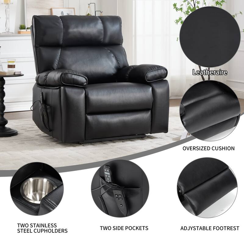 Leatheraire Heat Massage Dual Motor Infinite Position Up to 350 LBS Large Electric Power Lift Recliners with Hidden Cup Holders