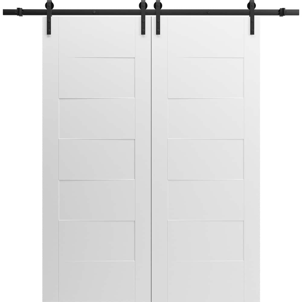 Modern Double Barn Door / Mela 0755 Painted White / 13FT Silver Rail Track Set / Solid Panel Interior Doors