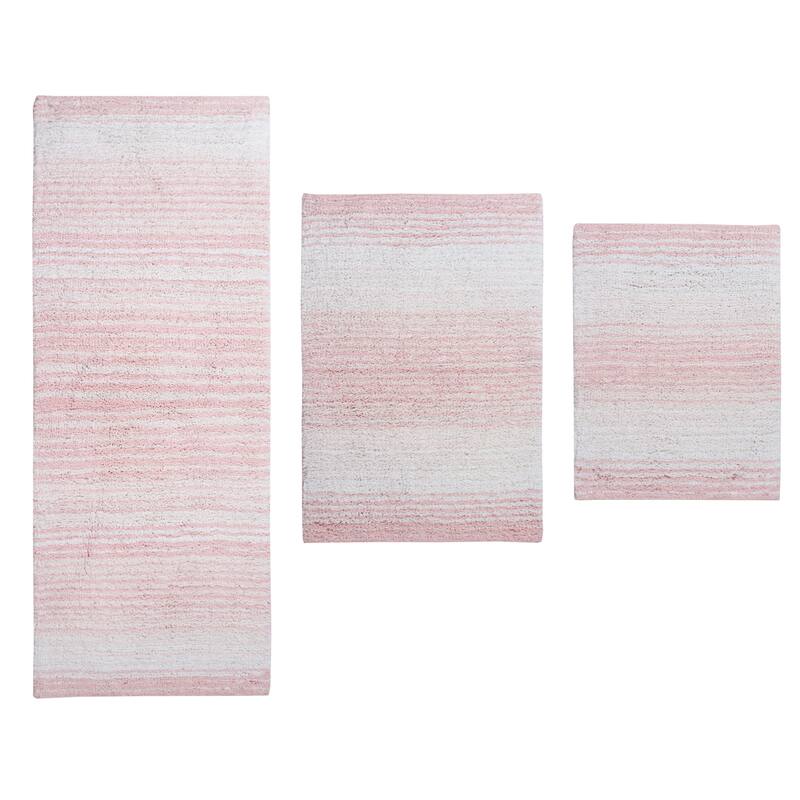 Gradiation Rug Collection 100% Cotton Non-Slip Bathroom Rug Set, Machine Washable Bath Rug, 3 Piece Set with Runner Rug