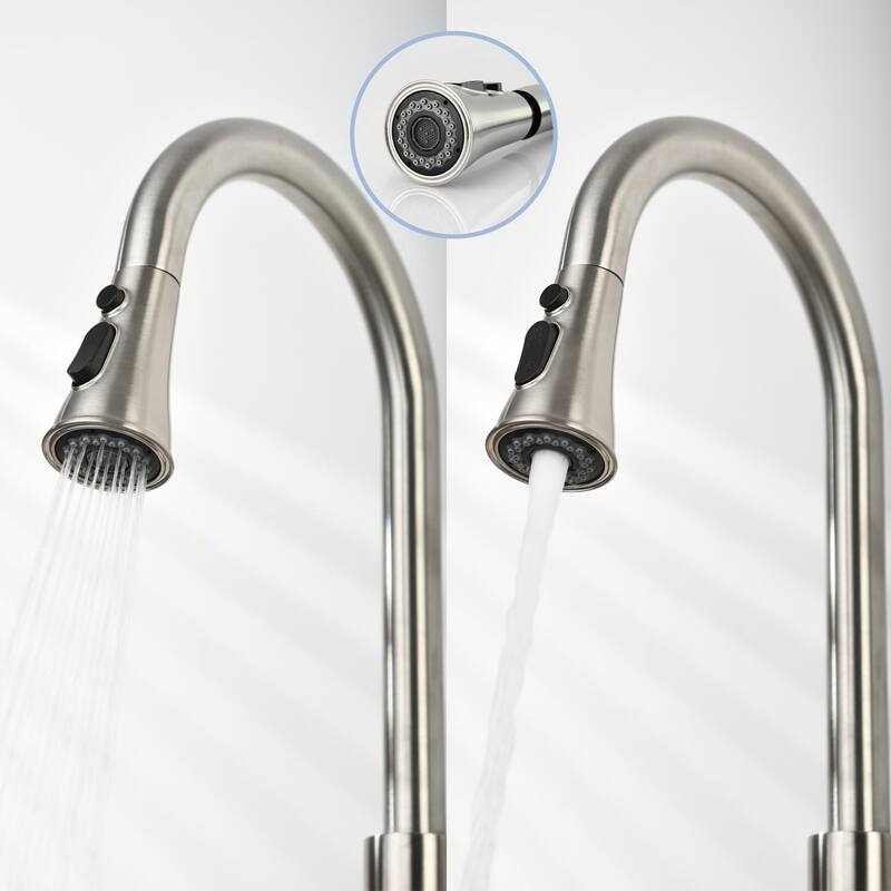Single Handle Control Pull-Down Kitchen Faucet - Single Hole Deck Mount with Stainless Steel Sprayer