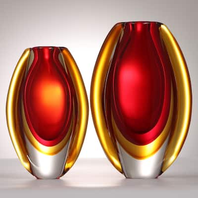 Luxury Lane Hand Blown Sommerso Oval Art Glass Vase 8.5-10 inch tall