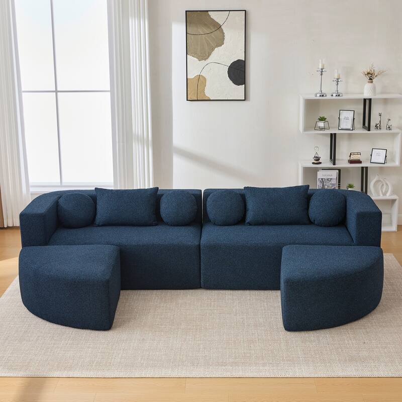 Curved Modular Sectional Boneless Upholstered Sofa Convertible Sleeper Sofa Bed, Free Combination, Boucle Deep Seating Sofa