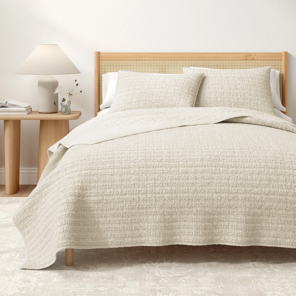 Linery & Co. Cotton Honeycomb Waffle Garment Washed Quilt Set.