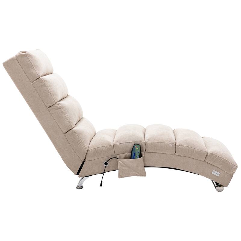 Anmytek Modern Chaise Lounge Chair with Vibration Massage Upholstered Fabric Accent Chair for Living Room