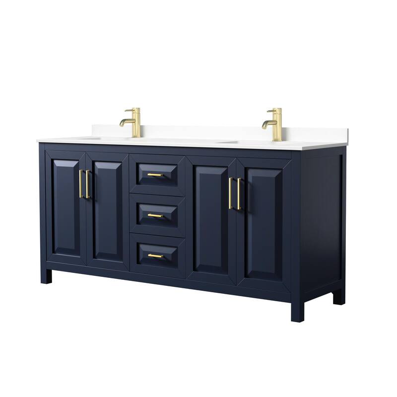 Wyndham Collection Daria 72" Free Standing Double Basin Vanity Set - Dark Blue / White Cultured Marble Top / Brushed