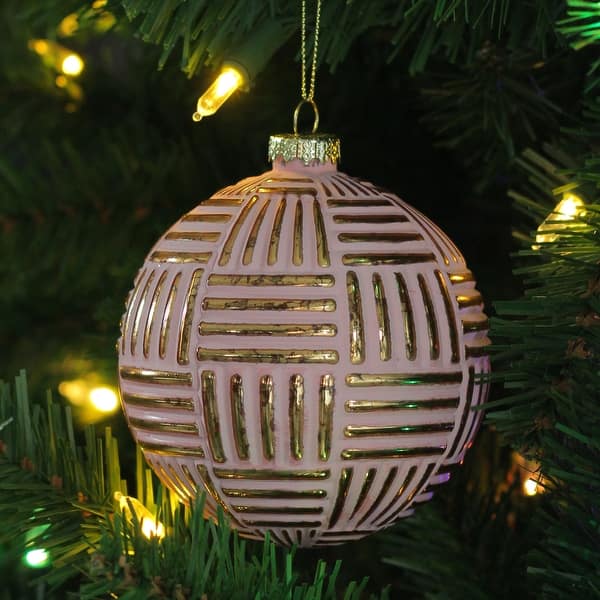Shop Pink And Gold Striped Matte Glass Christmas Ball Ornament 4 100mm Overstock 29781361