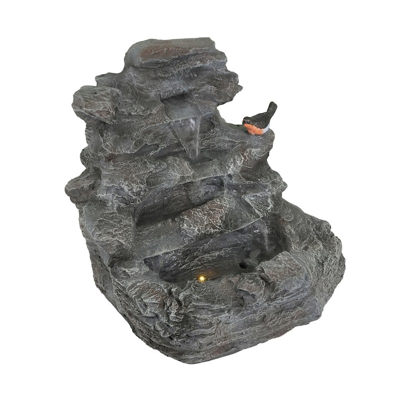 Christopher Knight Home - Hailey 4-Tiered Concrete Rock Waterfall Fountain Outdoor Garden Decor with LED Lights