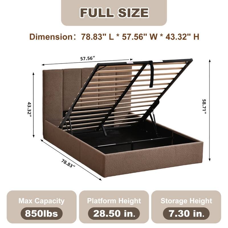 Modern Upholstered Lift-Up Storage Platform Bed with Headboard