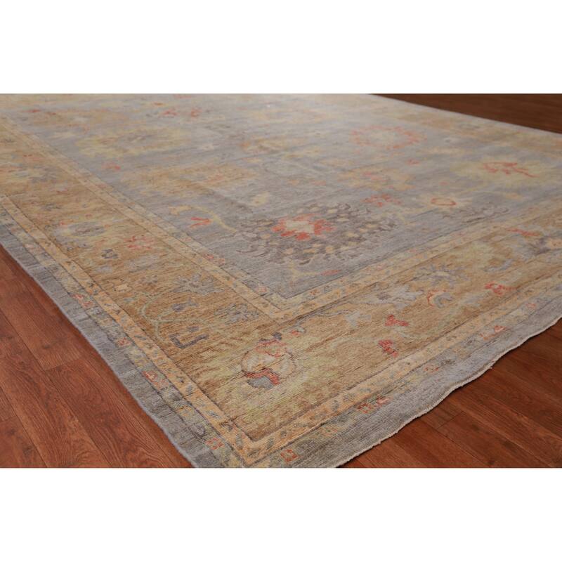 Hand Knotted Oriental 100% Wool Carpet Transitional All-Over Greys & Charcoal Oushak Area Rug - 11' 10'' X 8' 11''