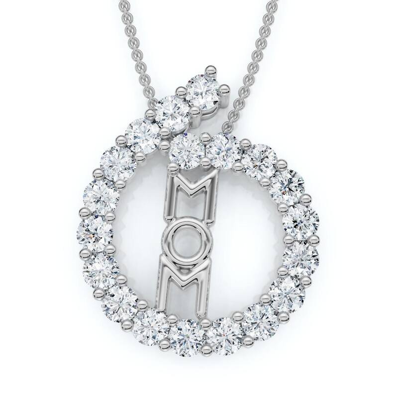 Bliss Diamond Diamond Circle Mom Pendant Gold Necklace Lab Grown 18" - White