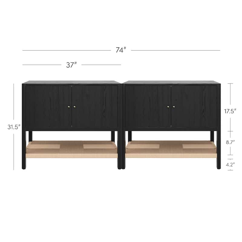 Meads Mid Century Modern Solid Wood Kitchen Cabinet with Adjustable Interior Shelf and Seagrass Bottom Storage