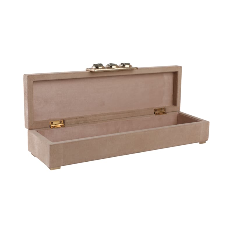 Modern Felix Suede Gemstone Decorative Box with Lid - 18", Ivory - 18.0"