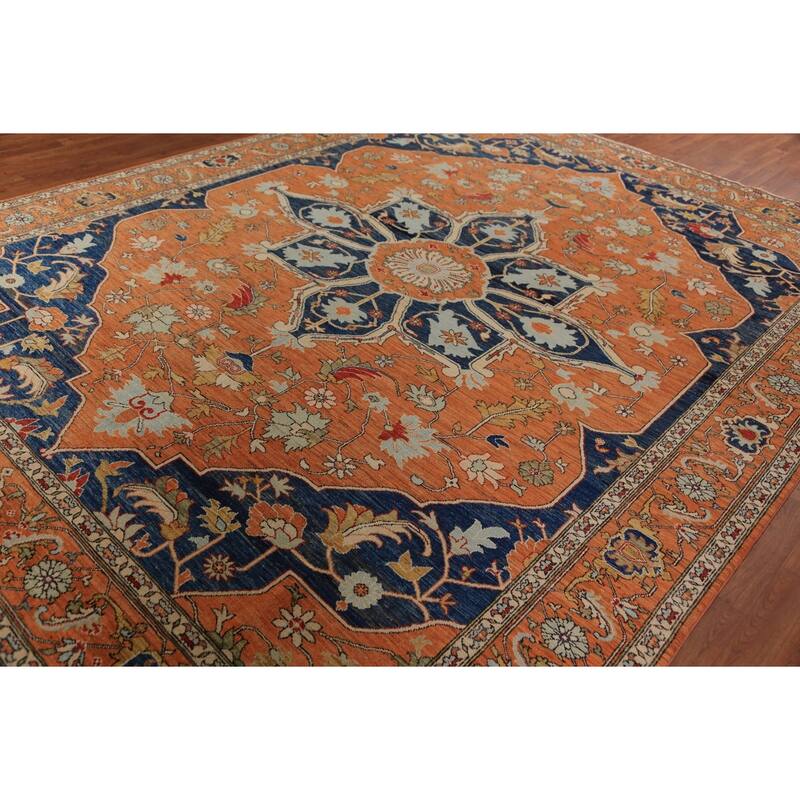 Heriz Serapi Oriental Rug Hand-Knotted Vegetable Dye Wool Carpet - 9'4"x 11'11"