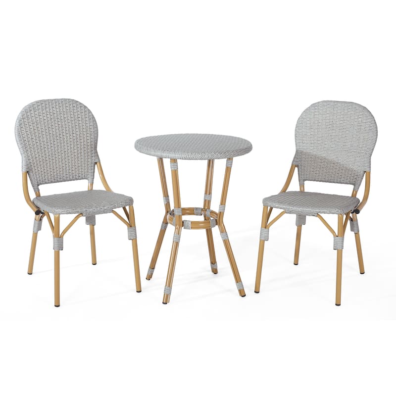 Arthur Outdoor French Cafe Set - Aluminum and Wicker - Gray/Bamboo Finish by Christopher Knight Home