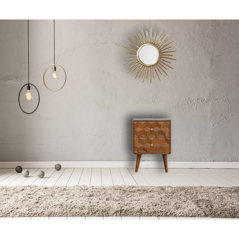 Chestnut Cube Carved Bedside Nightstand