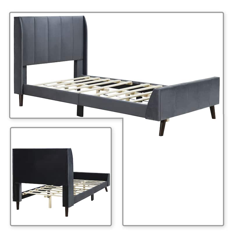 Classic Velvet Upholstered Platform Bed with Centre Support Legs