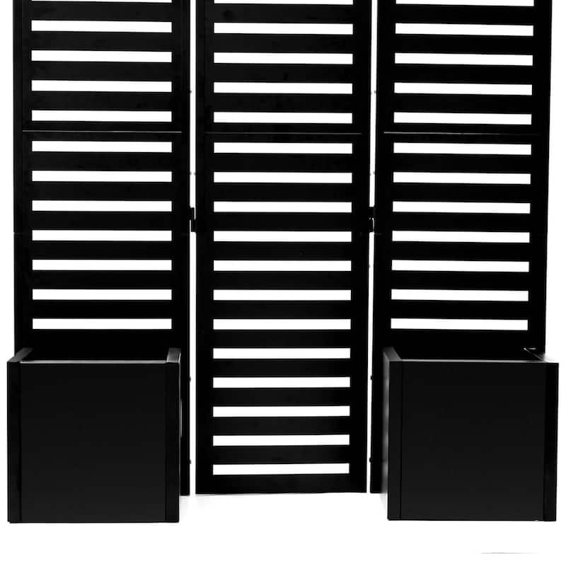3-Panel Freestanding Privacy Screen with Planter Box for Patio - N/A