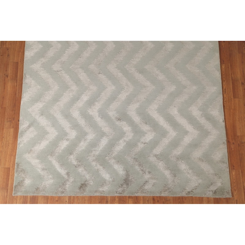 Chevron Style Nepalese Modern Area Rug Hand-Knotted Wool Carpet - 5'11" x 8'9"