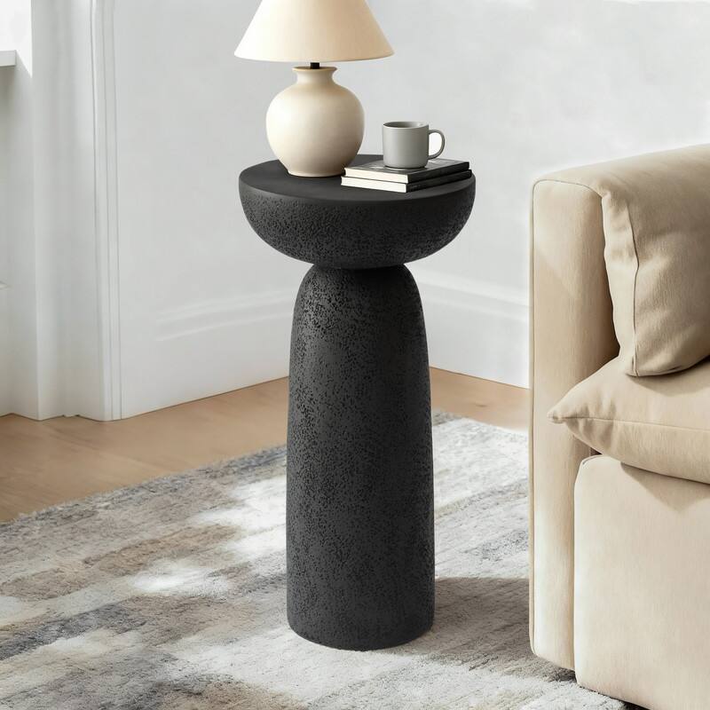 Travertine Stone Finish End Table Accent Side Table - Black