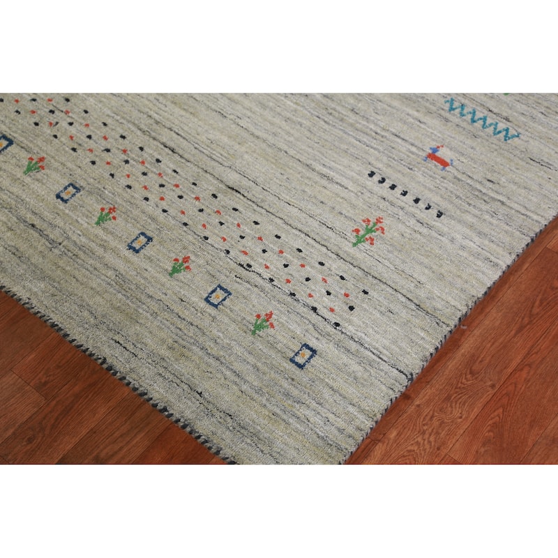 Hand Knotted Oriental 100% Wool Carpet Tribal Animal Pictorial Greys & Charcoal Gabbeh Area Rug - 8' 1'' X 5' 7''