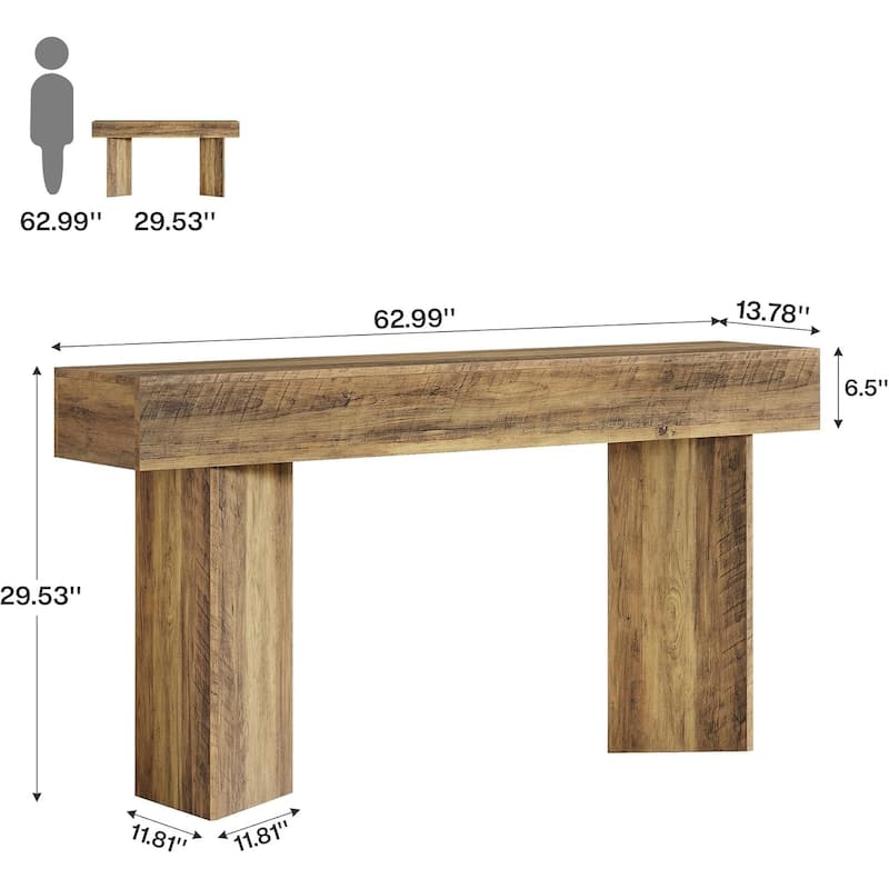 63-Inch Brown Engineered Wood Entryway Table, Farmhouse Long Sofa Table Behind Couch for Living Room
