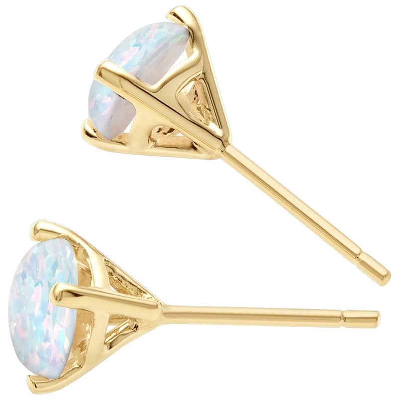 14k Yellow Gold White Opal Stud Earrings 1 ct Round Shape