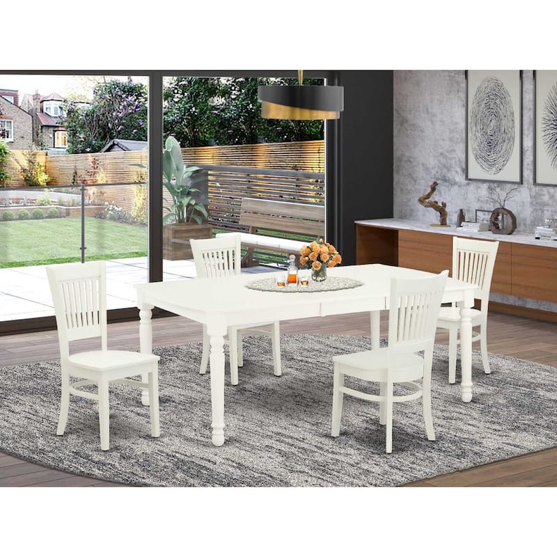 Modern 5-Piece Dinette Set - Linen White Dining Table & Chairs - Mid Century Butterfly Leaf Table