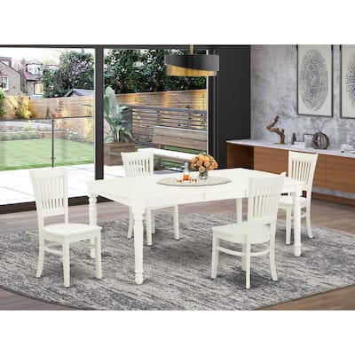 Modern 5-Piece Dinette Set - Linen White Dining Table & Chairs - Mid Century Butterfly Leaf Table