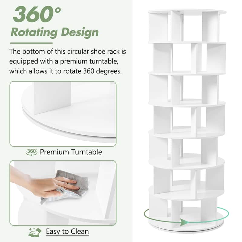 23.6''Rotating Shoe Rack Tower,7-Tier Spinning Shoe Shelf,5 Grids Per Layer,Display Rack,360°Revolving Shoe Carousel Organizer