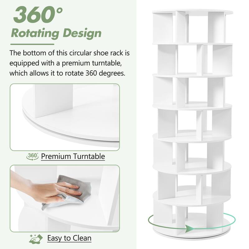 Roomfitters 7-Tier Rotating Shoe Rack Tower, 360° Revolving Shoe Organizer with 35 Compartments for Living Room