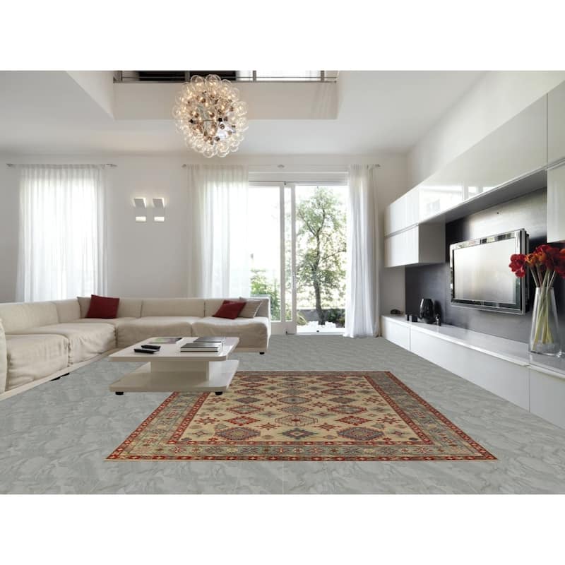 Hand Knotted Oriental 100% Wool Carpet Traditional Geometric Beige & Ivories Kazak Area Rug - 11' 11'' X 8' 10''