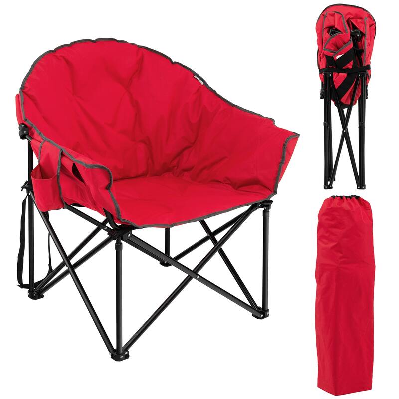 Portable Camping Chair Outdoor Folding Chair with Soft Padded Seat - Red