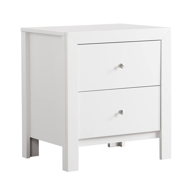 2 Drawer White Nightstand, 25 Inch Classic Wood Bedside Table with Dovetail Drawers and Refined Style