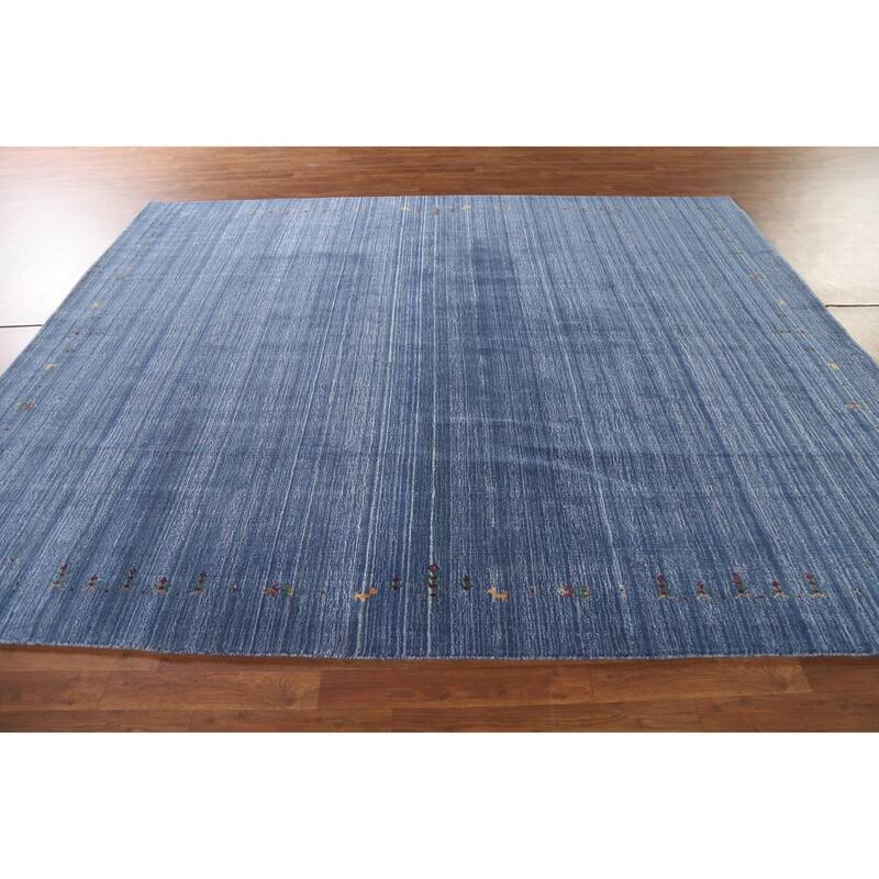 Blue Gabbeh Indian Area Rug Handmade Wool Carpet - 8'0"x 9'8"