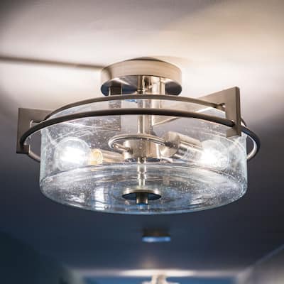 Addison 15-in W Satin Nickel Semi Flush Mount Ceiling Light Clear Glass - 15-in W x 8-in H x 15-in D