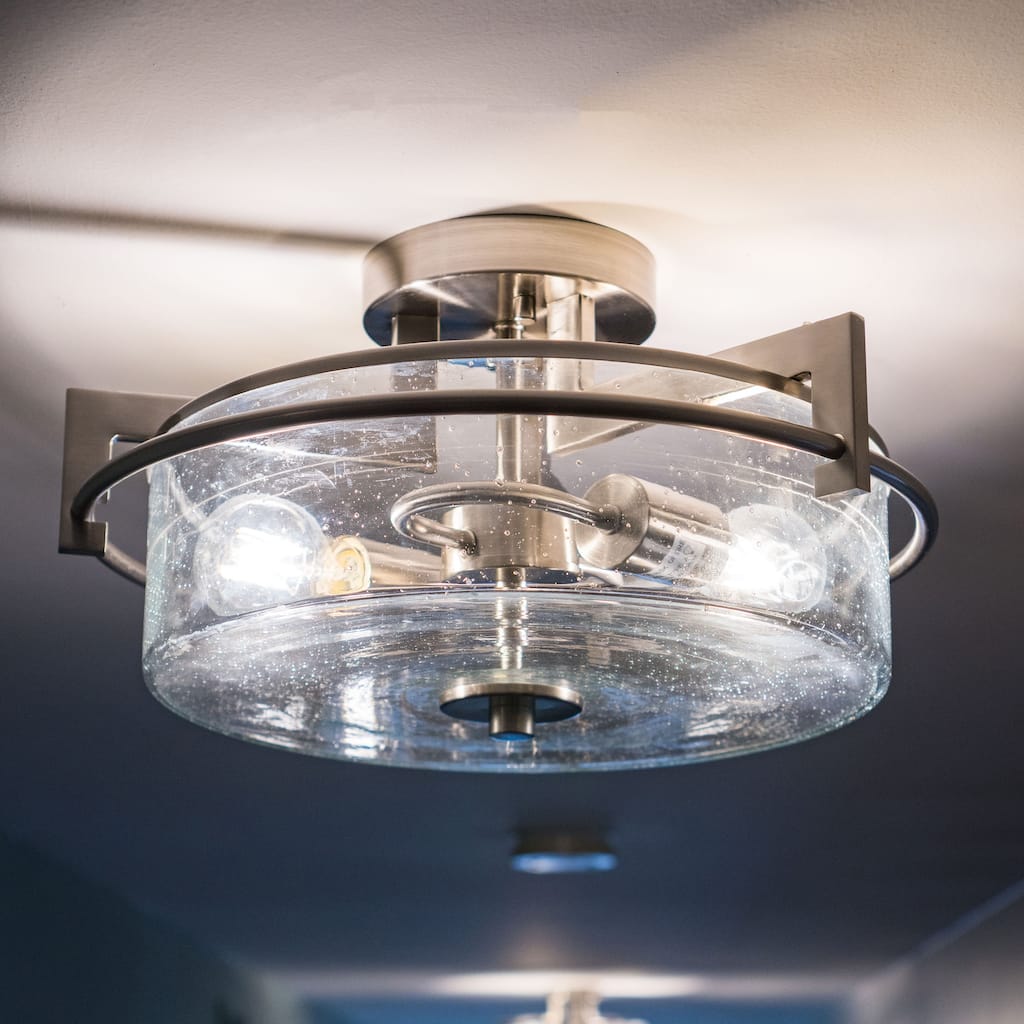 Addison 15-in W Satin Nickel Semi Flush Mount Ceiling Light Clear Glass - 15-in W x 8-in H x 15-in D