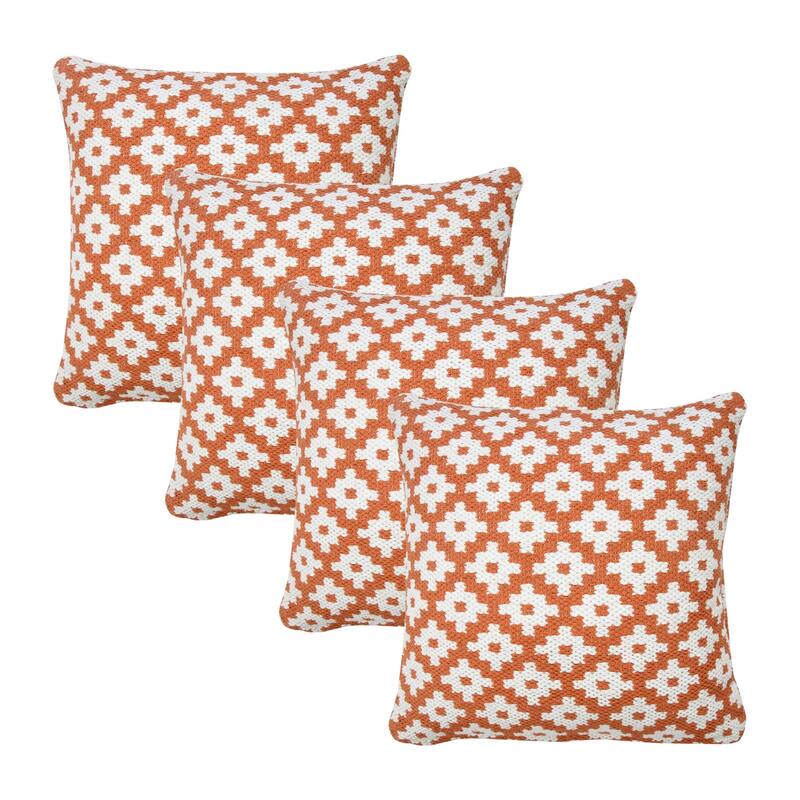 Geometric Reversible Square Throw Pillow Covers - 20" - Orange and White - Set of 4