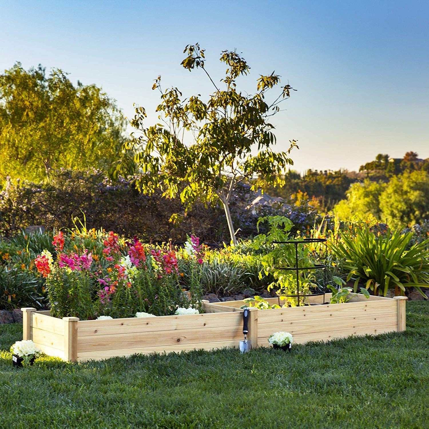 Suncrown 8-Foot Wooden Garden Bed Planter Box - Beige