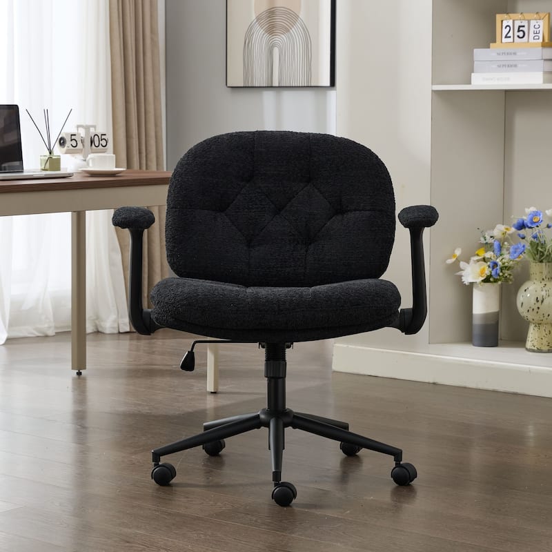 Cross Legged Office Chair with Flip-up Armrests and Wheels, Wide Seat