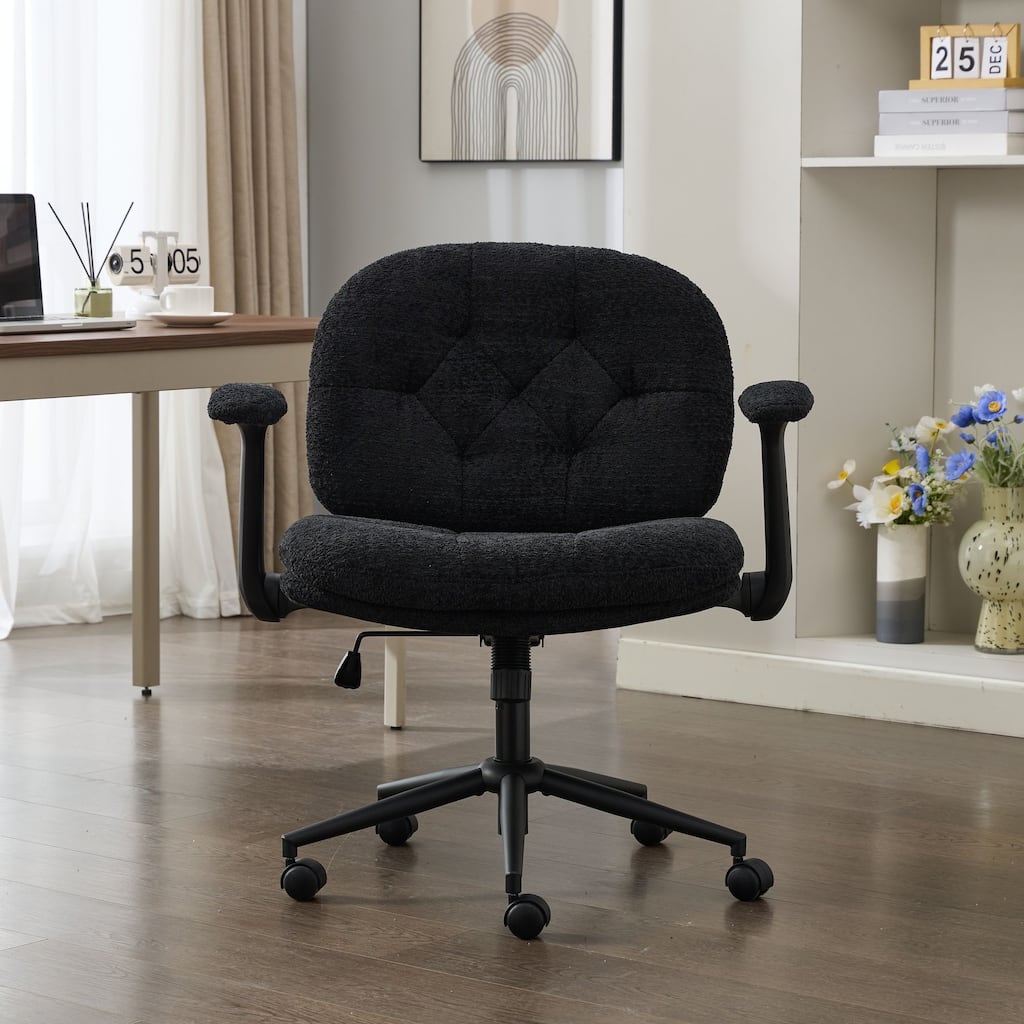 Cross Legged Office Chair with Flip-up Armrests and Wheels, Wide Seat