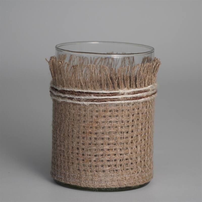 Votive Natural 5"x4" Wrapped in Fabric Weaves- A