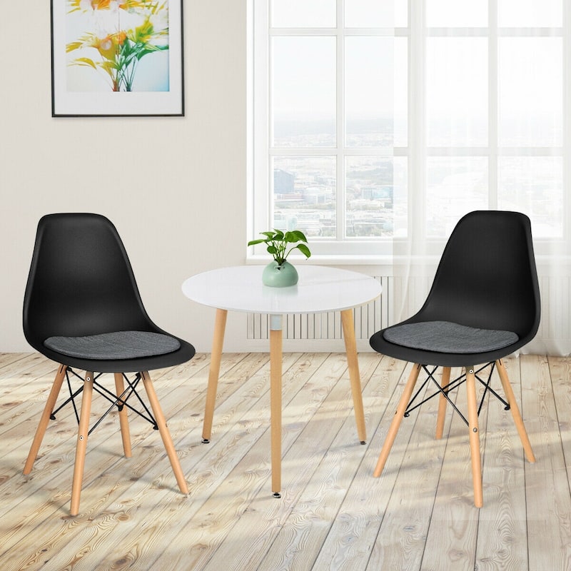 Set of 2 Ergonomic Dining Chairs with Soft Linen Cushion and Sturdy PP Seat and Wooden Frame - 18" x 19" x 33" (W x D x H)