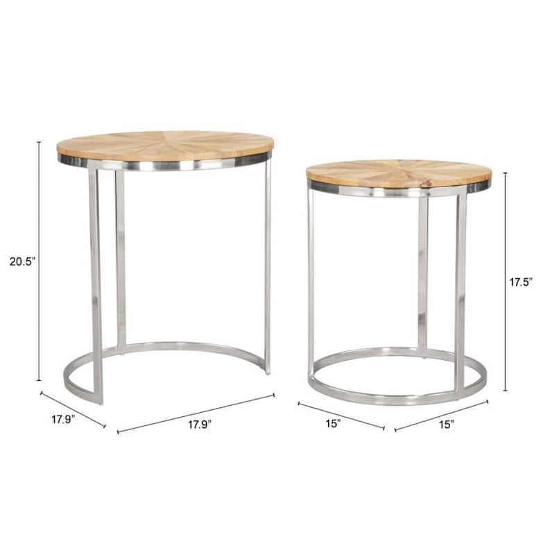 Set of 2 Solid Wood Iron Round Frame Nesting Tables for Living Room - 18” x 18” x 20.50”